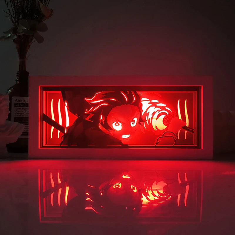 Demon Slayer 3D Paper-Cut Light Box – Remote Control LED Anime Night Lamp for Bedroom & Gift