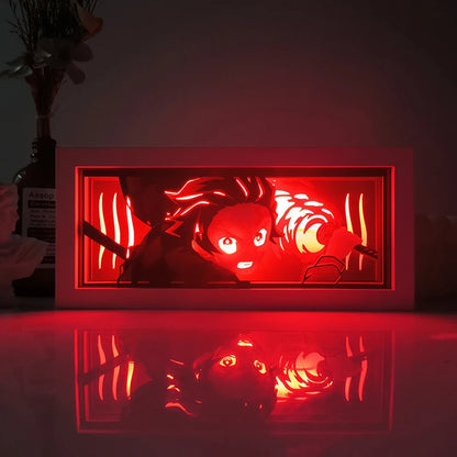 Demon Slayer 3D Paper-Cut Light Box – Remote Control LED Anime Night Lamp for Bedroom & Gift
