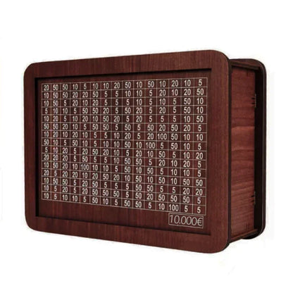 Euro Money Box Wooden Piggy Bank – 1000 to 10,000 Euro Savings Challenge Cash Vault, Durable Money Storage Box for Kids & Adults