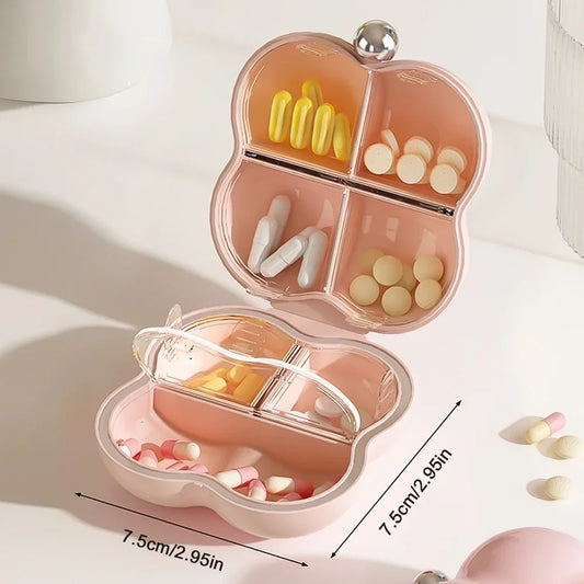 Mini Candy-Color Pill Case – Portable Round Travel Medicine Organizer Box | 4-Grid Storage