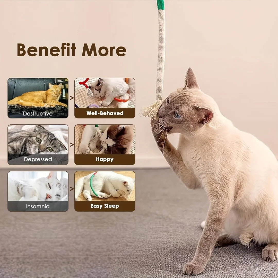 Cotton Cat Chew Toy for Teeth Cleaning – Catnip Rope Interactive Teething Toy for Indoor Cats