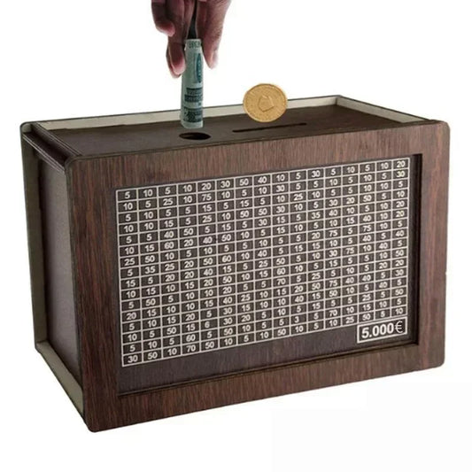 Euro Money Box Wooden Piggy Bank – 1000 to 10,000 Euro Savings Challenge Cash Vault, Durable Money Storage Box for Kids & Adults