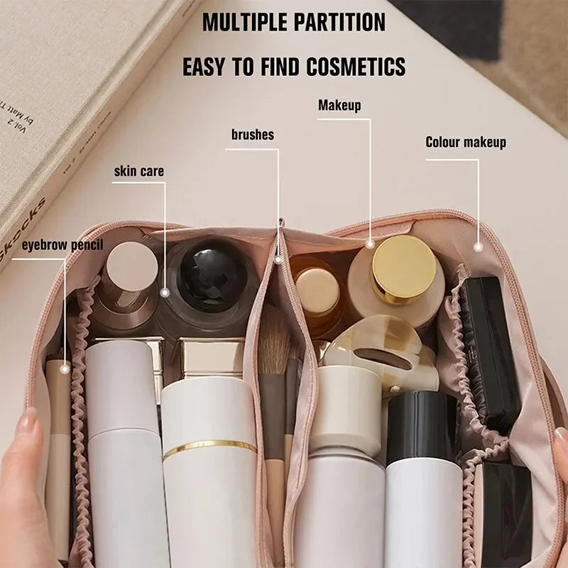 Fashionable Large Capacity PU Leather Travel Makeup Bag – Waterproof Multifunction Cosmetic Pouch for Women