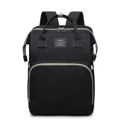 3-in-1 Mommy Backpack Diaper Bag with Foldable Baby Crib – Large-Capacity Travel Organizer