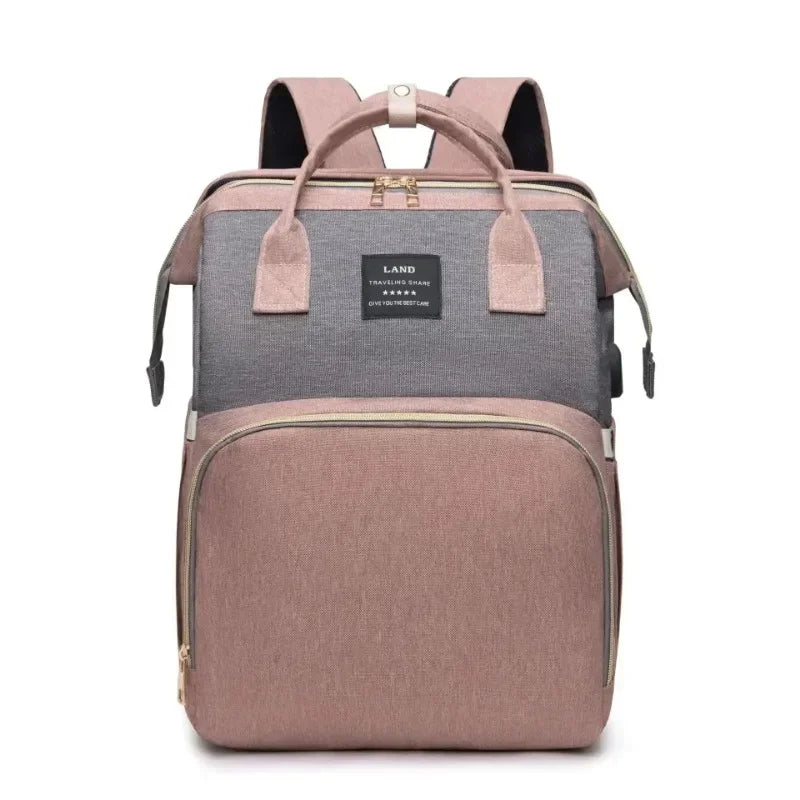 3-in-1 Mommy Backpack Diaper Bag with Foldable Baby Crib – Large-Capacity Travel Organizer
