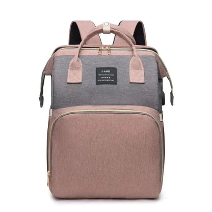 3-in-1 Mommy Backpack Diaper Bag with Foldable Baby Crib – Large-Capacity Travel Organizer