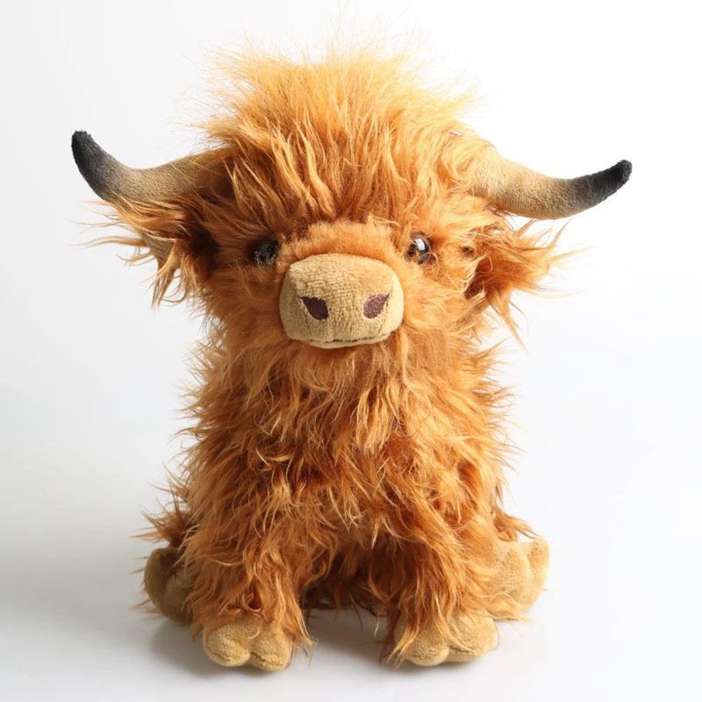 25cm Blue Scottish Highland Cow Plush Toy – Soft, Realistic Stuffed Animal for Kids & Collectors