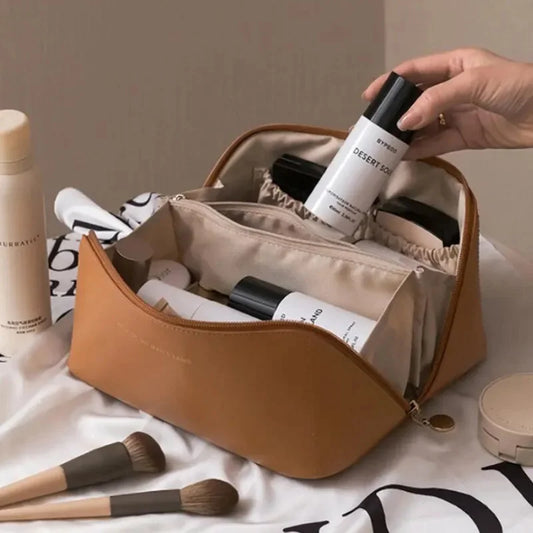 Fashionable Large Capacity PU Leather Travel Makeup Bag – Waterproof Multifunction Cosmetic Pouch for Women