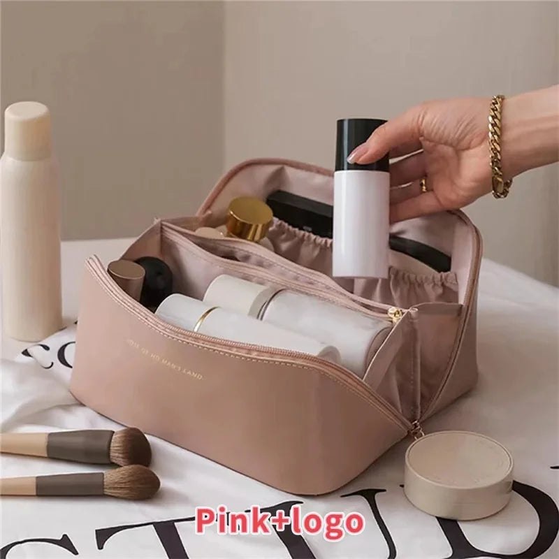 Fashionable Large Capacity PU Leather Travel Makeup Bag – Waterproof Multifunction Cosmetic Pouch for Women