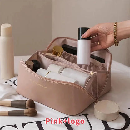 Fashionable Large Capacity PU Leather Travel Makeup Bag – Waterproof Multifunction Cosmetic Pouch for Women