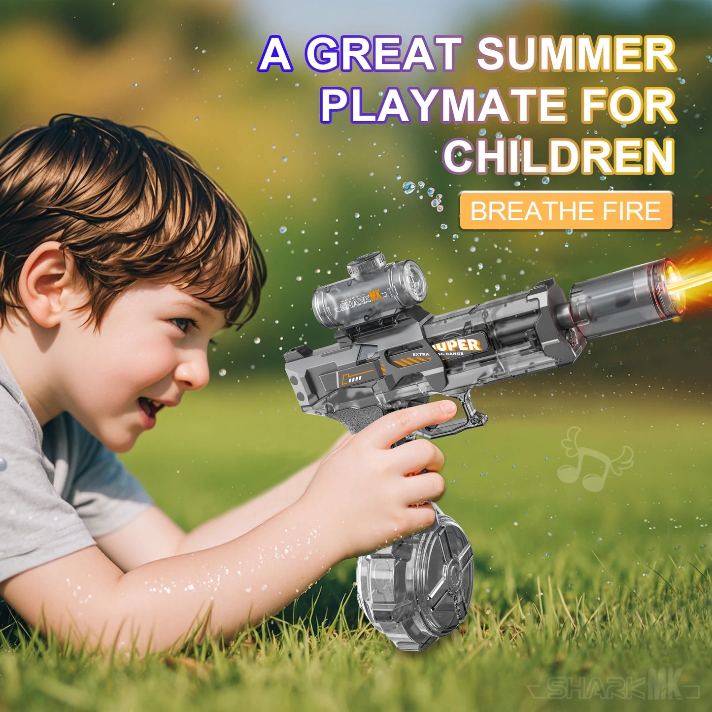 Electric Flame-Effect Water Gun – High-Pressure Rechargeable Outdoor Water Blaster with LED Light
