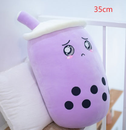 Strawberry Milk Tea Boba Plush Pillow – Cute Fruit Drink Cushion Toy