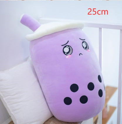 Strawberry Milk Tea Boba Plush Pillow – Cute Fruit Drink Cushion Toy