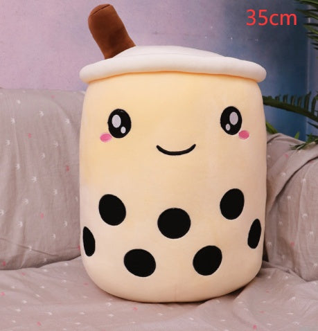 Strawberry Milk Tea Boba Plush Pillow – Cute Fruit Drink Cushion Toy