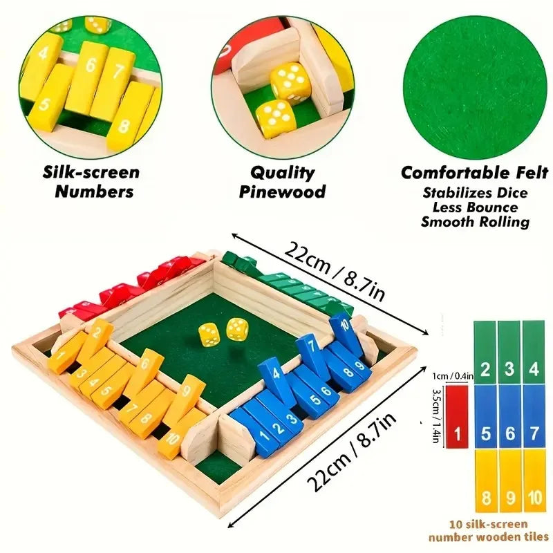 2-in-1 Wooden Dice Game Board – Family Party Fun with Colorful Number Challenge