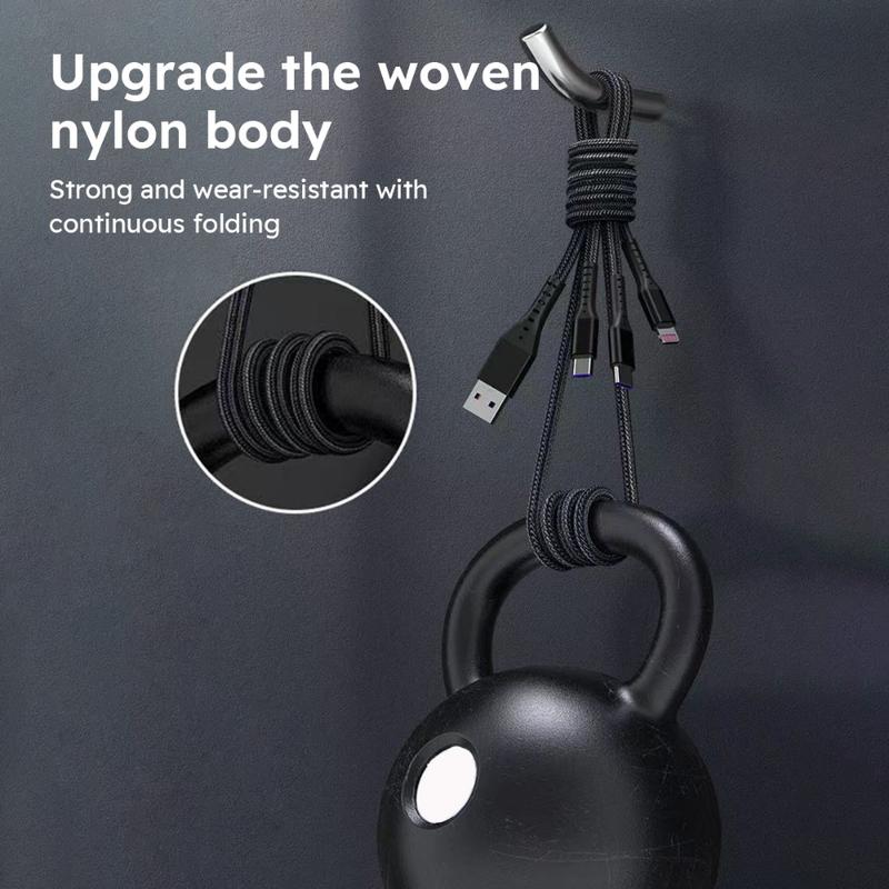Jogrytece 66 W Super-Fast MFi 3‑in‑1 Charging Cable (4 ft) – Braided USB‑C, Micro‑USB & Lightning – 2‑Pack
