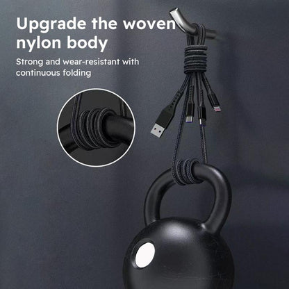 Jogrytece 66 W Super-Fast MFi 3‑in‑1 Charging Cable (4 ft) – Braided USB‑C, Micro‑USB & Lightning – 2‑Pack