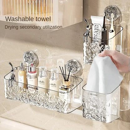 Rotating Glacier-Pattern Suction Cup Shower Shelf – Tool-Free Installation