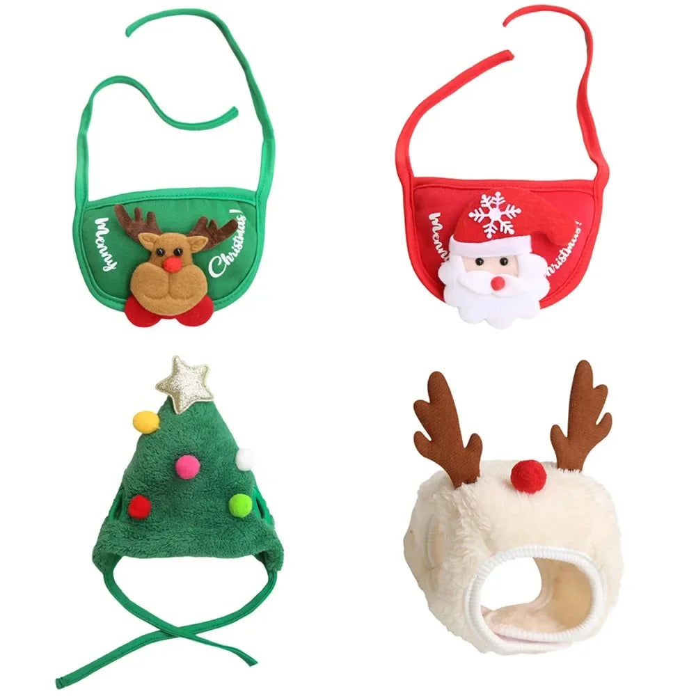 Christmas Pet Costume Set – Santa Hat & Scarf for Cats and Small Dogs | Holiday Dress-Up Outfit