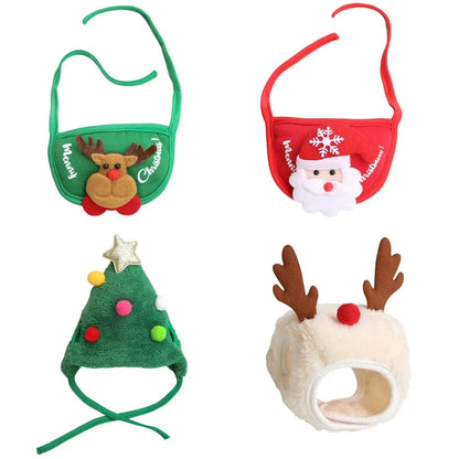Christmas Pet Costume Set – Santa Hat & Scarf for Cats and Small Dogs | Holiday Dress-Up Outfit