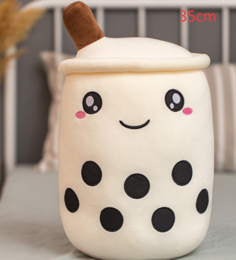 Strawberry Milk Tea Boba Plush Pillow – Cute Fruit Drink Cushion Toy