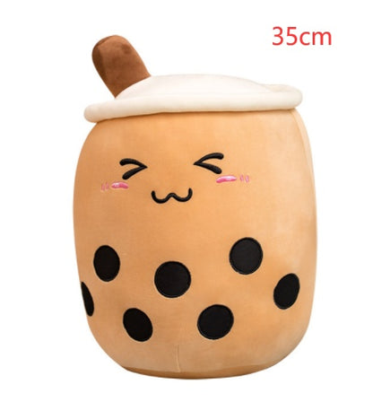 Strawberry Milk Tea Boba Plush Pillow – Cute Fruit Drink Cushion Toy