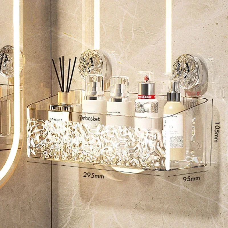 Rotating Glacier-Pattern Suction Cup Shower Shelf – Tool-Free Installation