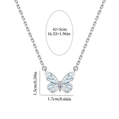  Luxury Blue Luminous Butterfly Necklace – Elegant Female Clavicle Chain with Soft Glow