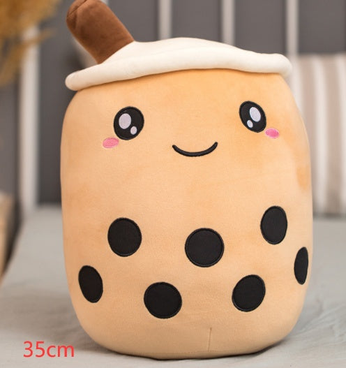 Strawberry Milk Tea Boba Plush Pillow – Cute Fruit Drink Cushion Toy