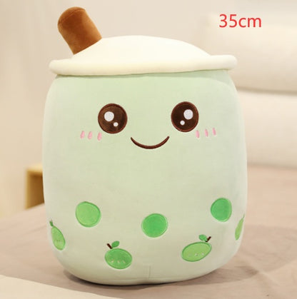 Strawberry Milk Tea Boba Plush Pillow – Cute Fruit Drink Cushion Toy