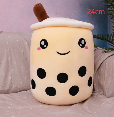 Strawberry Milk Tea Boba Plush Pillow – Cute Fruit Drink Cushion Toy