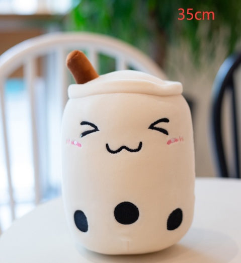 Strawberry Milk Tea Boba Plush Pillow – Cute Fruit Drink Cushion Toy